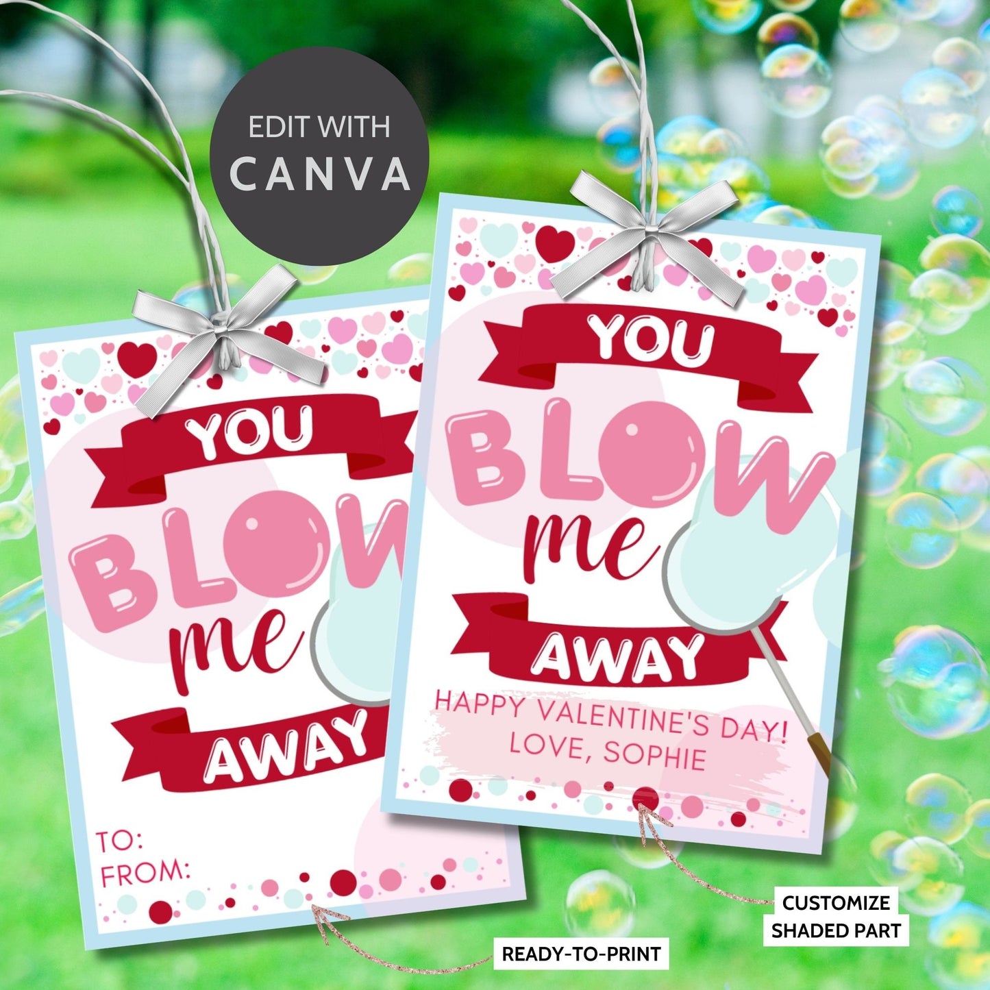 Bubbles Valentine Printable Tag | You Blow Me Away Printable Valentine | Valentines For Students From Teacher | School Valentines