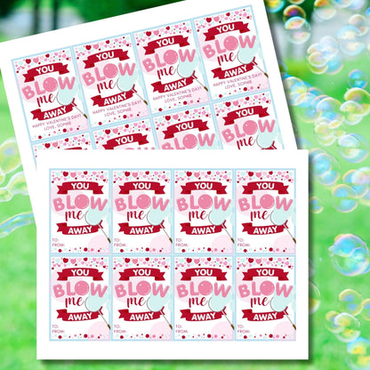 Bubbles Valentine Printable Tag | You Blow Me Away Printable Valentine | Valentines For Students From Teacher | School Valentines