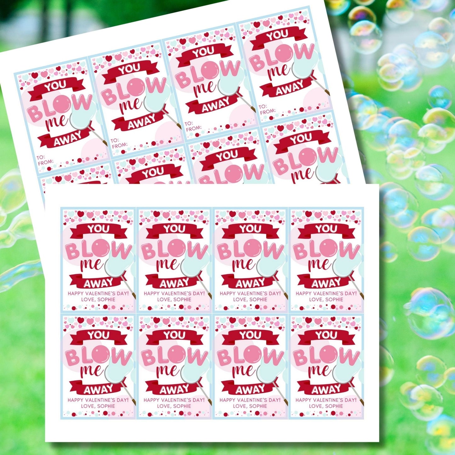 Bubbles Valentine Printable Tag | You Blow Me Away Printable Valentine | Valentines For Students From Teacher | School Valentines