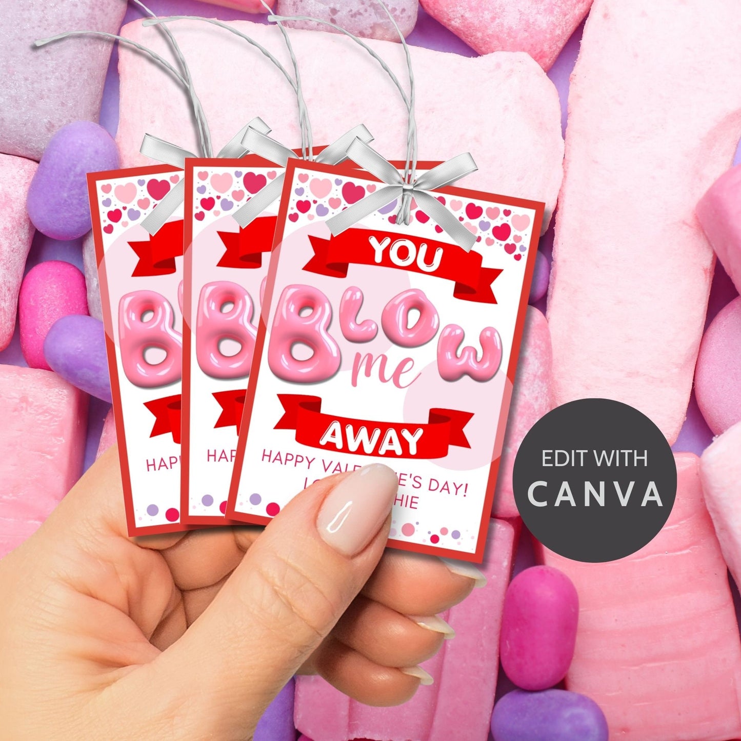 Bubble Gum Valentine Printable Editable | You Blow Me Away | Valentines Sticker | Preschool Classroom Printable Kids Non-Candy Valentine Tag