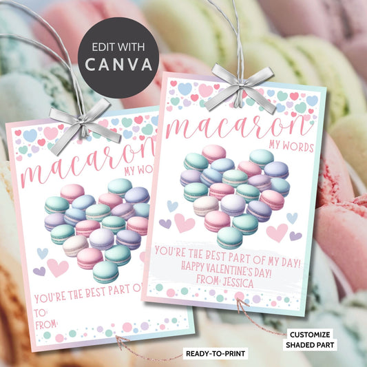 Macaron Valentine Printable Editable Gift Tag | French Macarons | Pastel Macaron Stickers | Thank You Tag | Teacher Friend Appreciation Gift