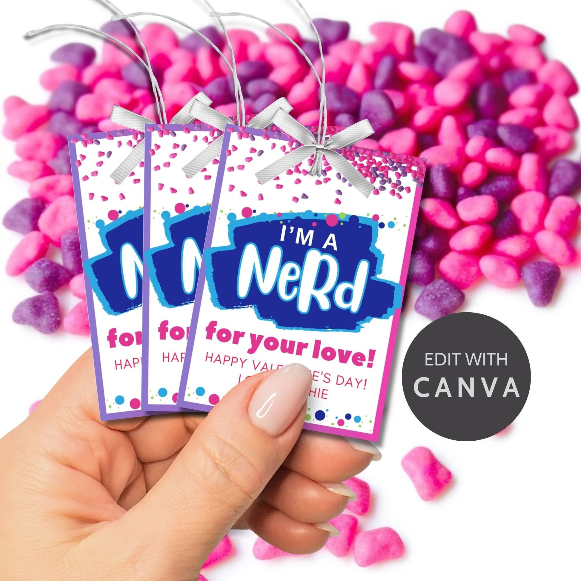 Nerds Candy Printable Editable Valentine Tag | Class Friend Valentine | Nerd For Your Love | Geek Chick Candy | Nerdy Valentine | Candy Love