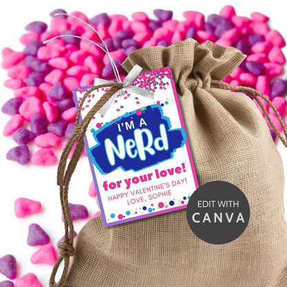 Nerds Candy Printable Editable Valentine Tag | Class Friend Valentine | Nerd For Your Love | Geek Chick Candy | Nerdy Valentine | Candy Love