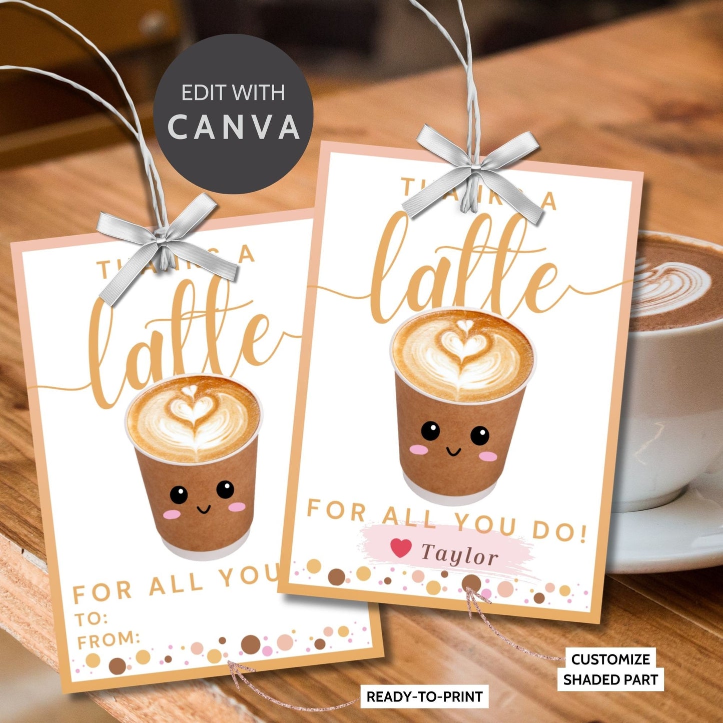 Coffee Teacher Appreciation Gift Tag | Thanks a Latte | Gift Card Holder | Teacher Thank You Gift | Staff Appreciation | Instant Download