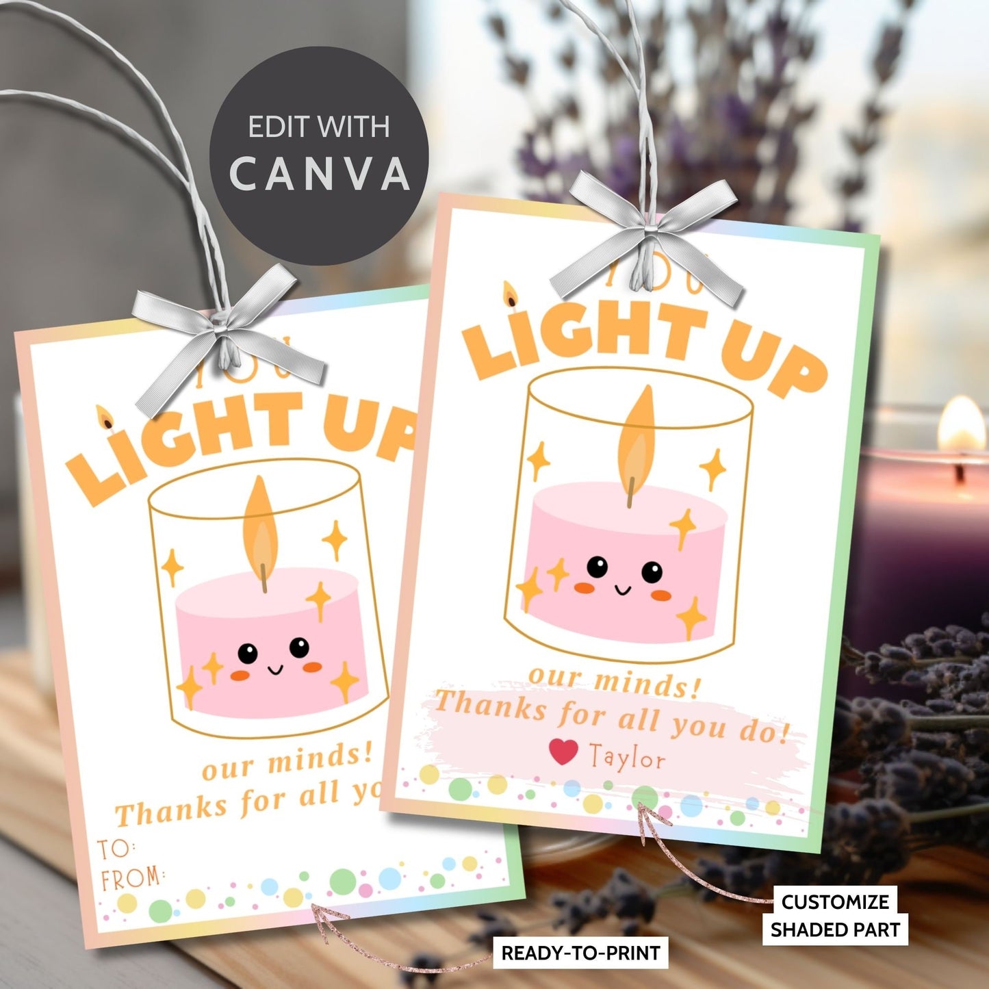 Candle Teacher Appreciation Gift Tag | You Light Up Our Minds | Staff Educator Teacher Thank You Gift | Staff Teacher Appreciation Week