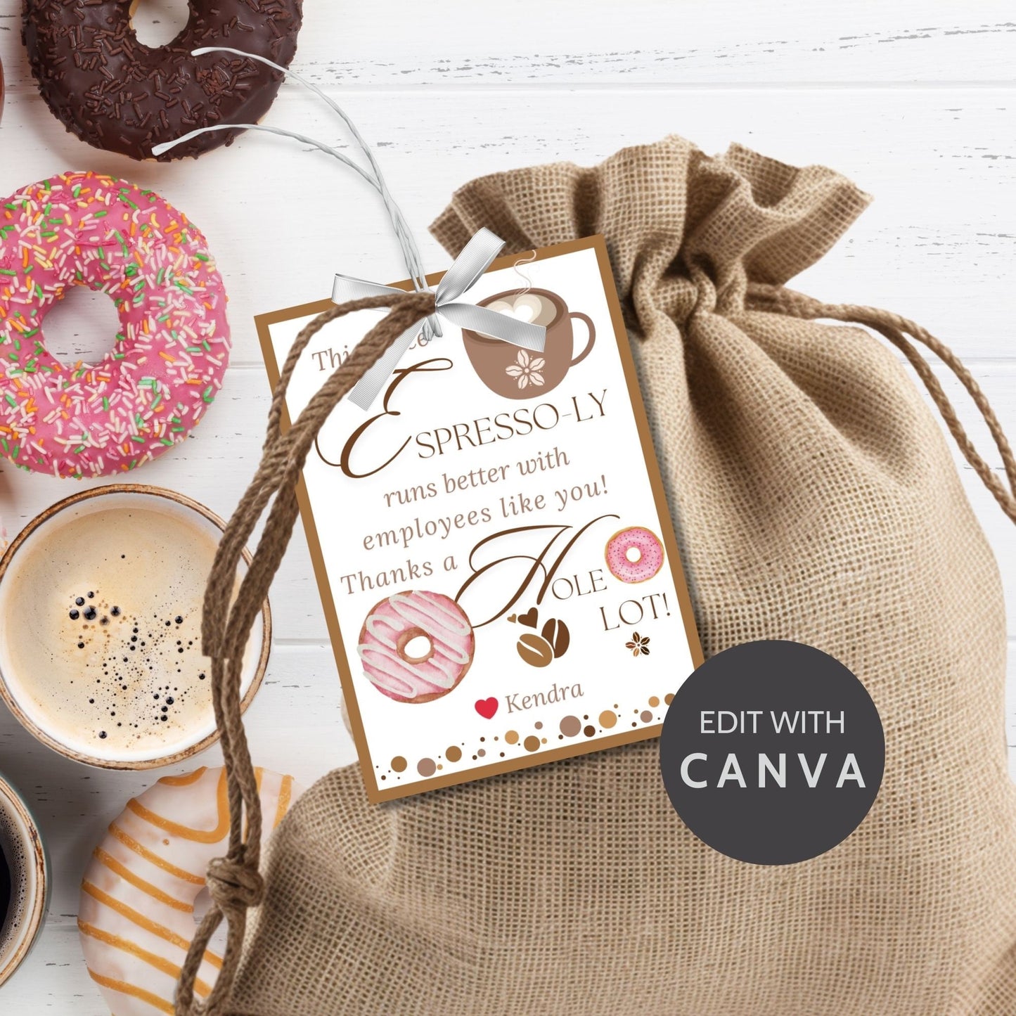 Employee Appreciation Coffee Donut Gift Tag | Espressoly | Thanks a Hole Lot | Staff Teacher Mom Thank You | Staff Office Team Recognition