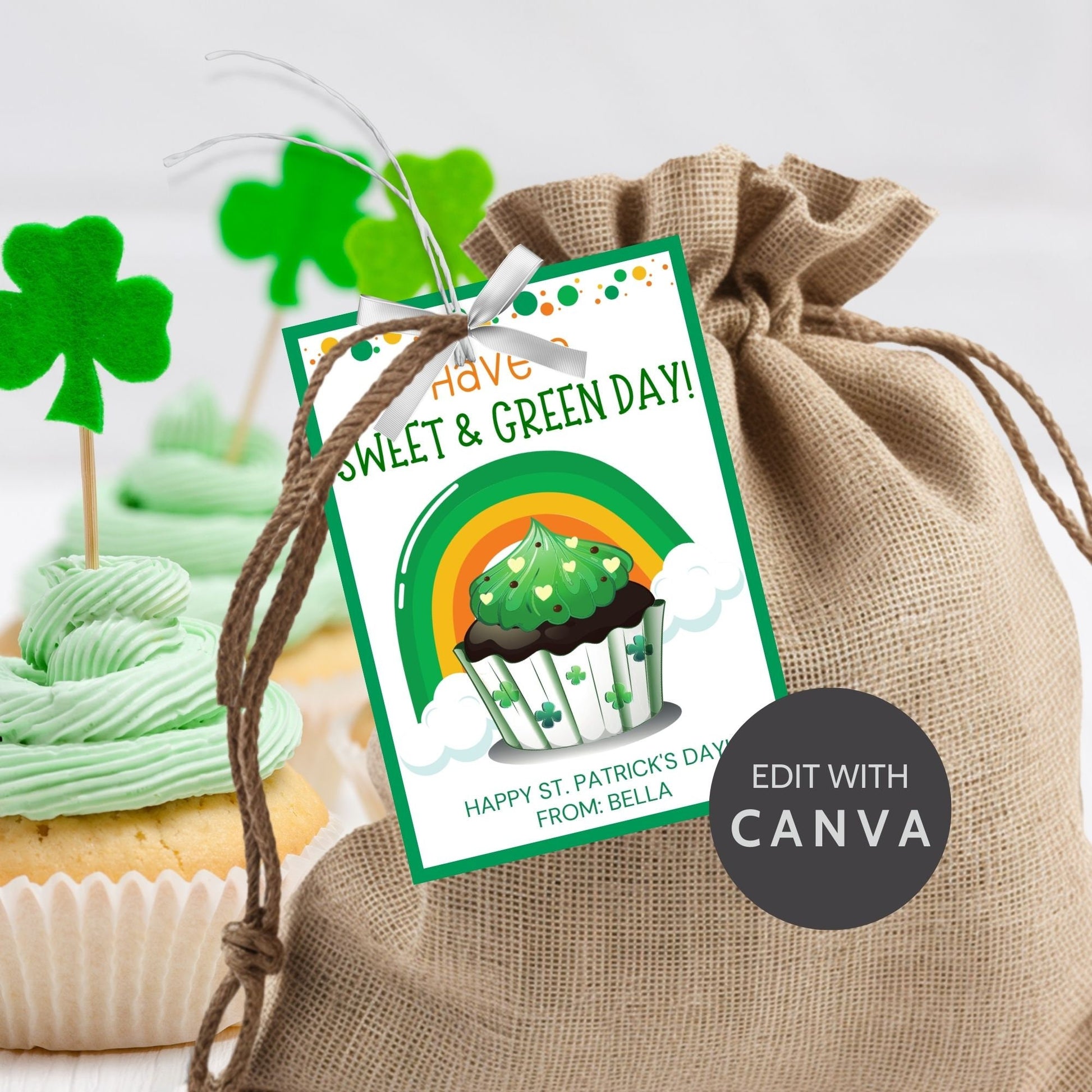 St Patricks Day Cupcake Green Baking Tag St Paddys Baked Goods Classmate Employee Staff Coworker Friend Client Customer Lender Teacher