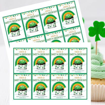 St Patricks Day Cupcake Green Baking Tag St Paddys Baked Goods Classmate Employee Staff Coworker Friend Client Customer Lender Teacher