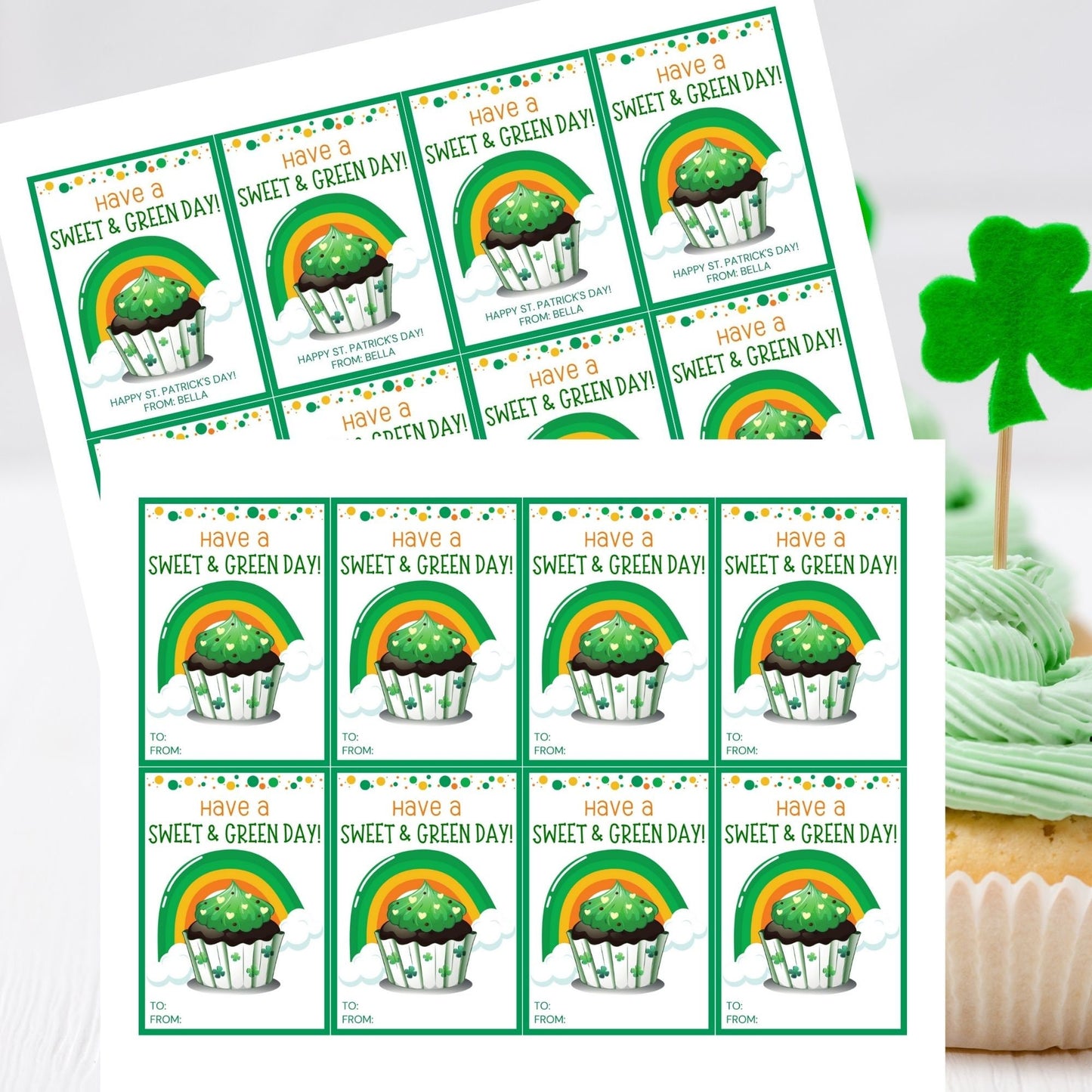 St Patricks Day Cupcake Green Baking Tag St Paddys Baked Goods Classmate Employee Staff Coworker Friend Client Customer Lender Teacher