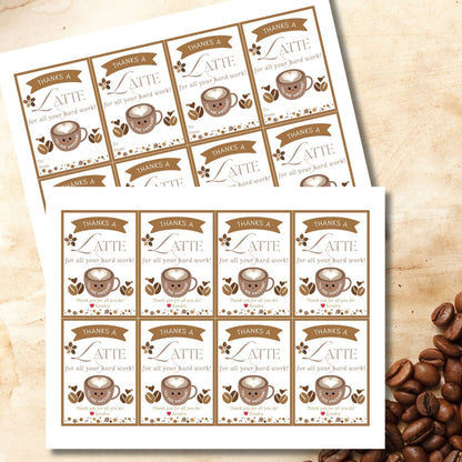 Coffee Appreciation Gift Tag | Thanks Latte For All Your Hard Work | Employee Teacher Bus Driver Friend Coworker Staff Office Recognition