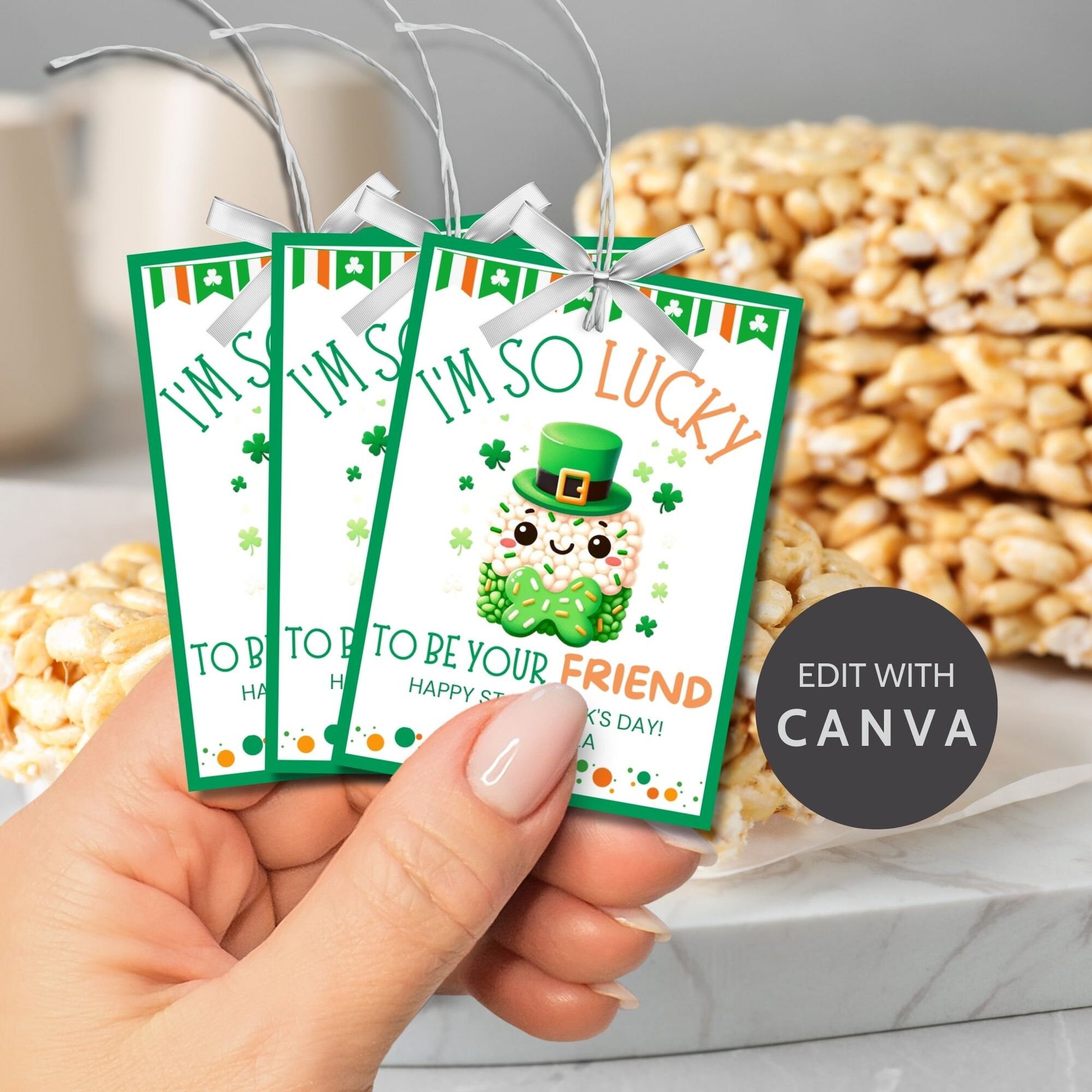 Rice Krispy Crispies Treat Printable Editable Gift Tag Girl Boy Snack Bars Classmate Classroom Employee Staff Coworker Friend Client