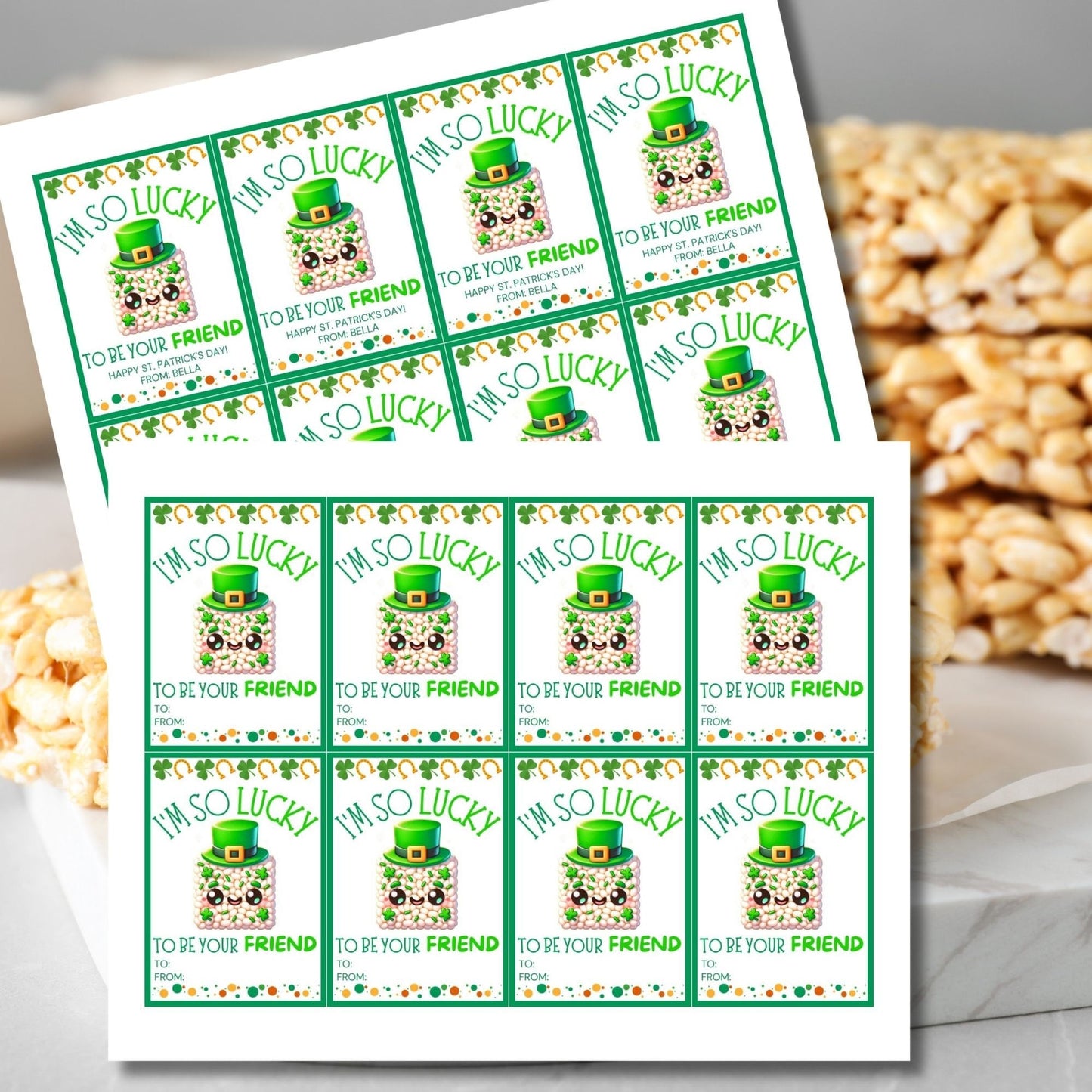 Rice Krispy Crispies Treat Printable Editable Gift Tag Girl Boy Snack Bars Classmate Classroom Employee Staff Coworker Friend Client