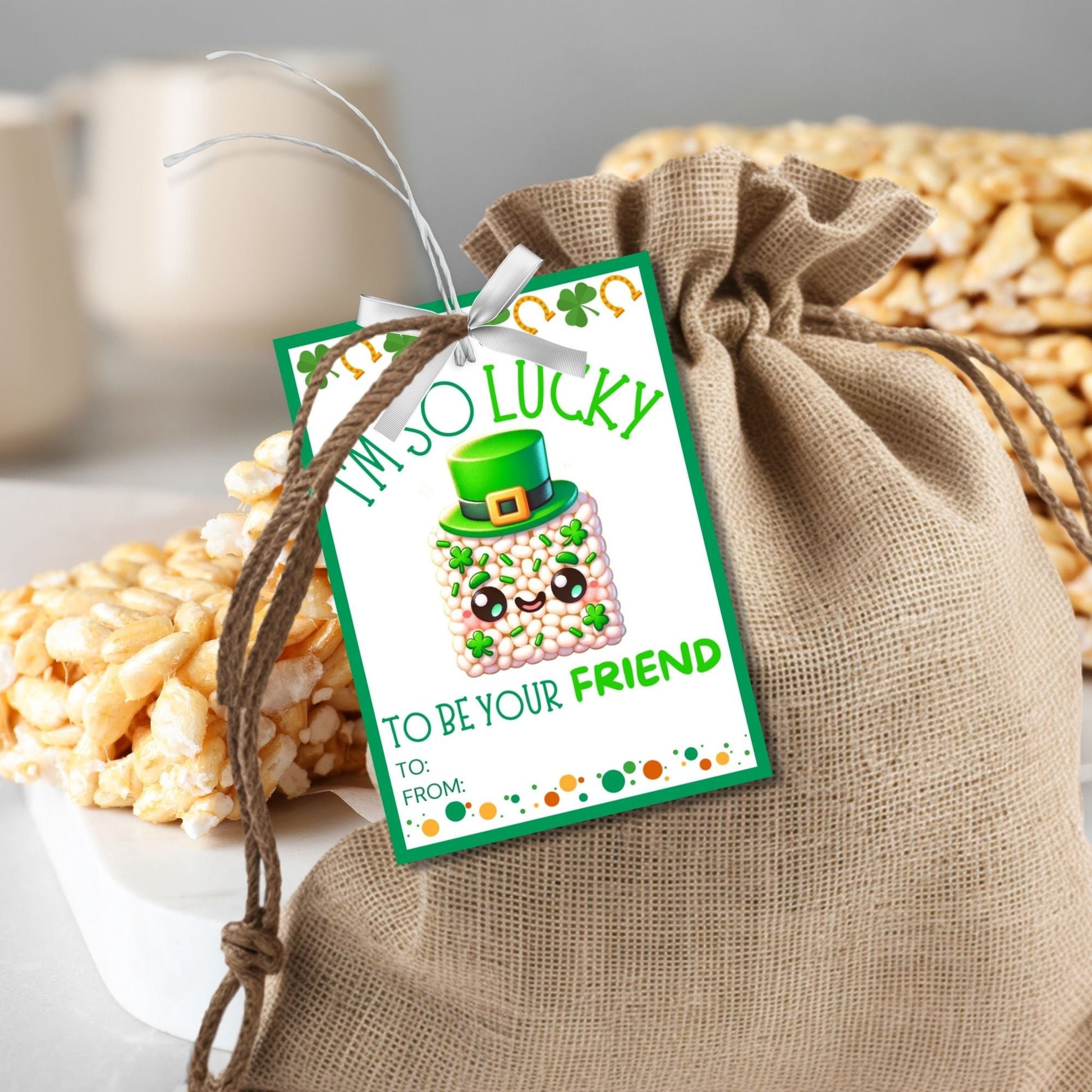 Rice Krispy Crispies Treat Printable Editable Gift Tag Girl Boy Snack Bars Classmate Classroom Employee Staff Coworker Friend Client