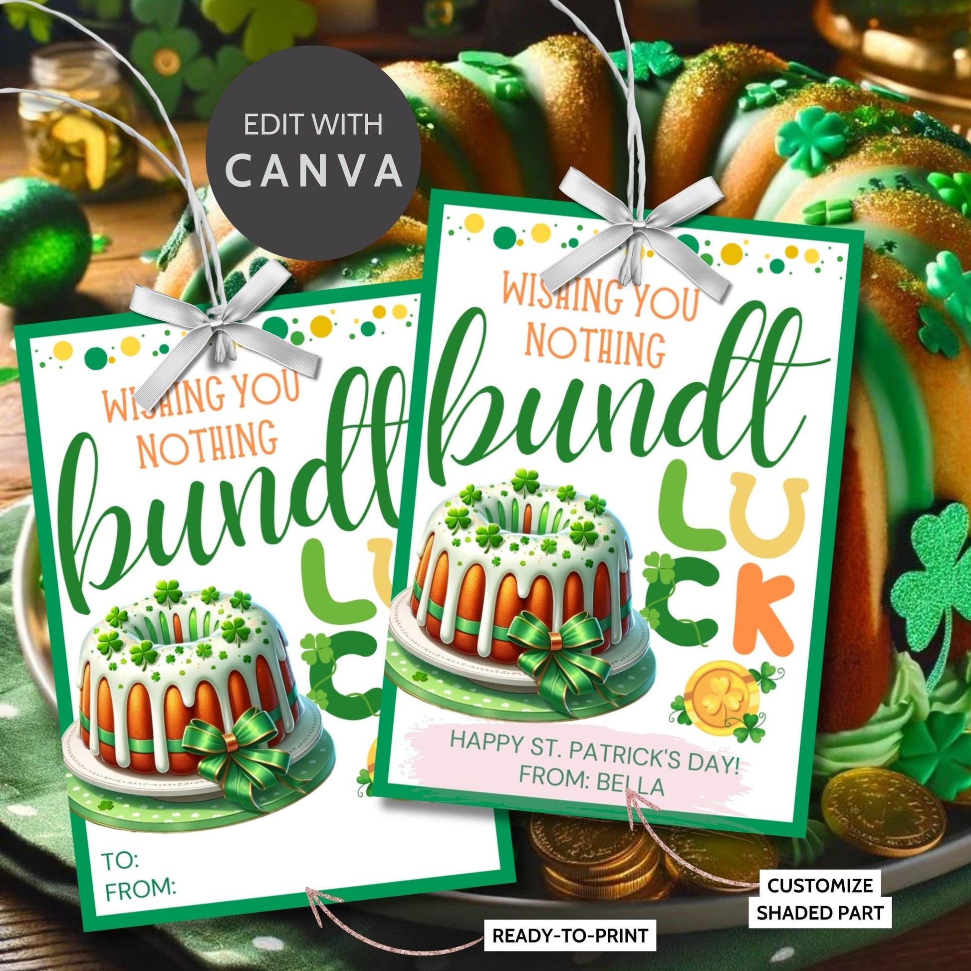 Bundt Cake St Patricks Day Gift Tag | St Paddys Day | Wishing You nothing Bundt Luck | Staff Coworker Friend Client Customer Lender Teacher