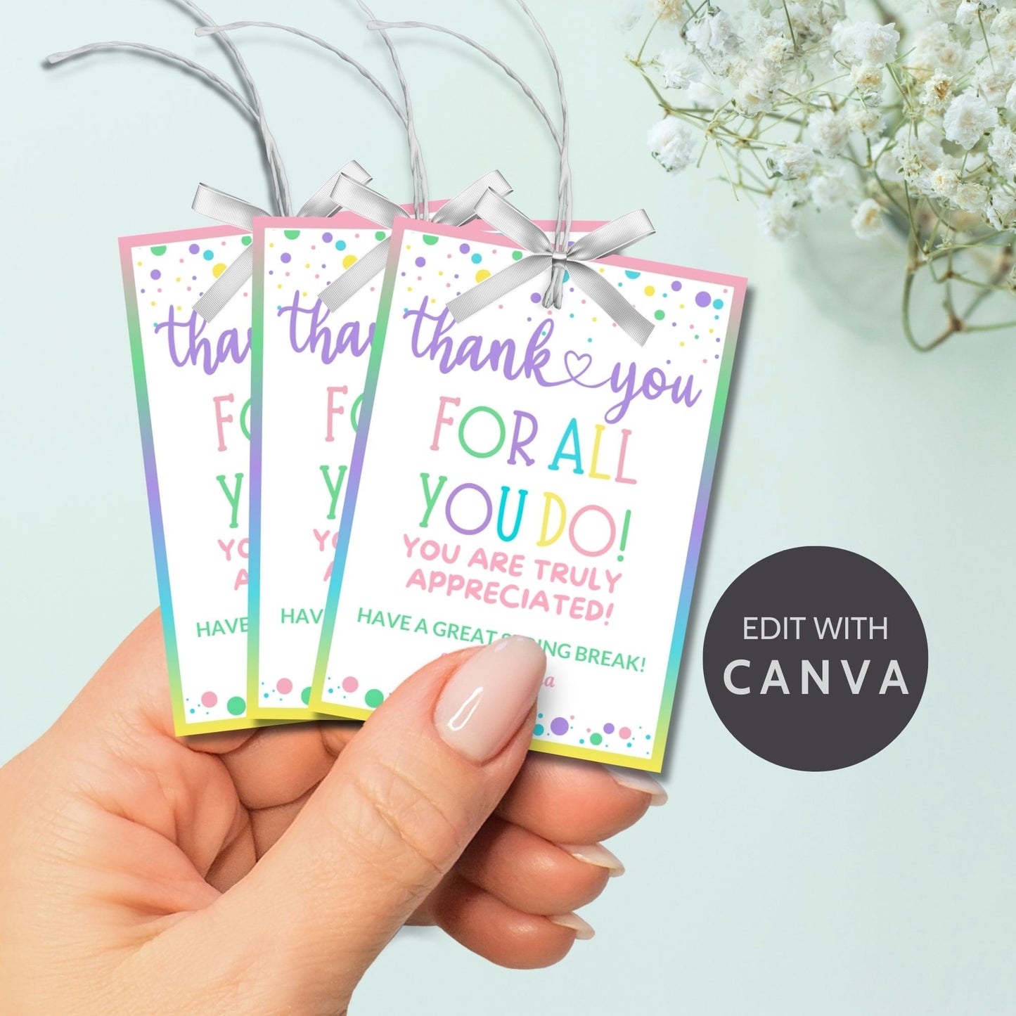 Teacher Gift Tag | Schools Out | Spring Break | Student Gift Ideas | No School | Field Trip Stickers | Canva Template | Spring Pastel