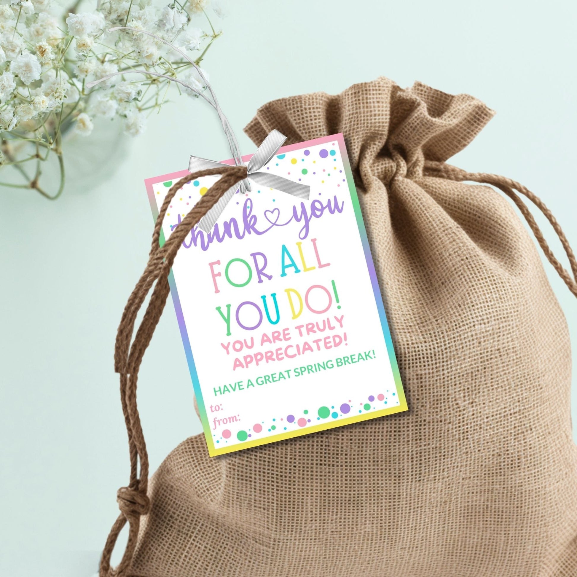 Teacher Gift Tag | Schools Out | Spring Break | Student Gift Ideas | No School | Field Trip Stickers | Canva Template | Spring Pastel