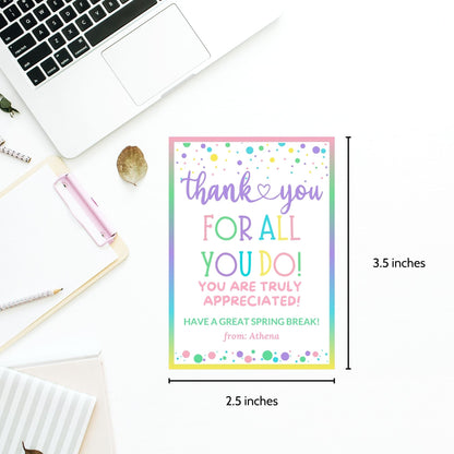 Teacher Gift Tag | Schools Out | Spring Break | Student Gift Ideas | No School | Field Trip Stickers | Canva Template | Spring Pastel