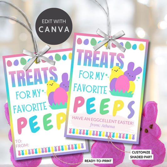 Printable Easter Gift Tags | Classroom Favors | Marshmallow Peeps | Easter Classroom Gifts For Kids Student | Easter Sticker | Easter Tags