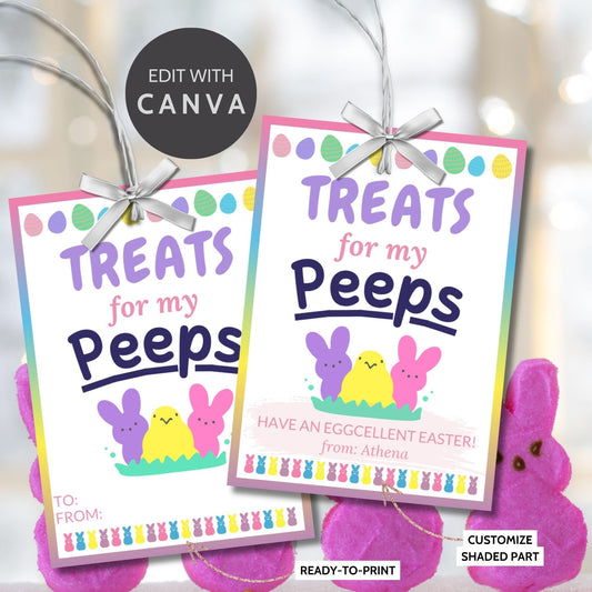 Printable Easter Gift Tags | Classroom Favors | Marshmallow Peeps | Easter Classroom Gifts For Kids Student | Easter Sticker | Easter Tags