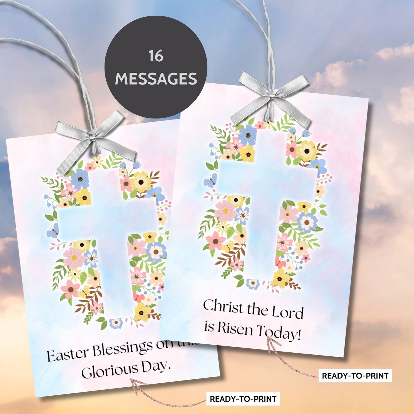 Christian Easter Tag | Religious Easter Tag | Cross Christian Tag | Sunday School Teacher Gift | Printable Easter | Pastor Church Gift Tag