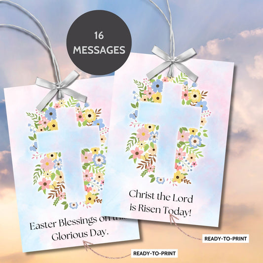 Christian Easter Tag | Religious Easter Tag | Cross Christian Tag | Sunday School Teacher Gift | Printable Easter | Pastor Church Gift Tag