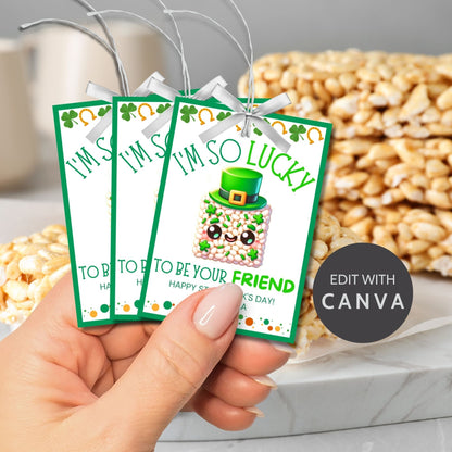 Rice Krispy Crispies Treat Printable Editable Gift Tag Girl Boy Snack Bars Classmate Classroom Employee Staff Coworker Friend Client