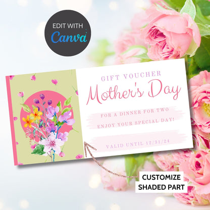 Gift Certificate Template Printable | Personalized Mothers Day Coupon | Editable Voucher | Instant Download | Client Customer Teacher Staff