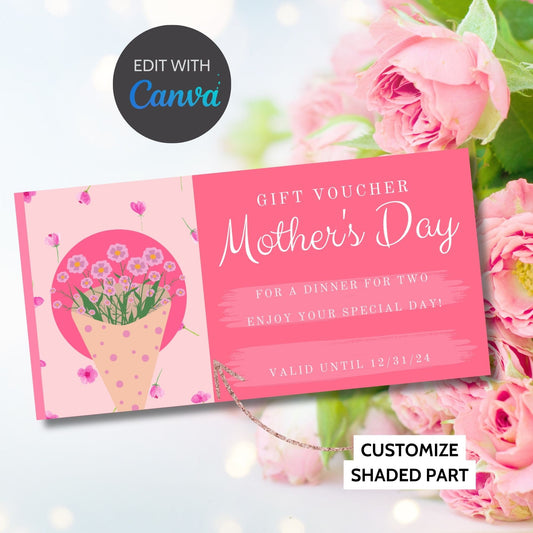 Gift Certificate Template Printable | Personalized Mothers Day Coupon | Editable Voucher | Instant Download | Client Customer Teacher Staff