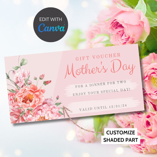 Gift Certificate Template Printable | Personalized Mothers Day Coupon | Editable Voucher | Instant Download | Client Customer Teacher Staff