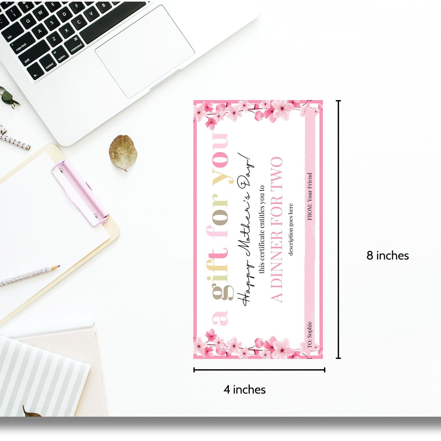 Gift Certificate Template Printable | Personalized Mothers Day Coupon | Editable Voucher | Instant Download | Client Customer Teacher Staff