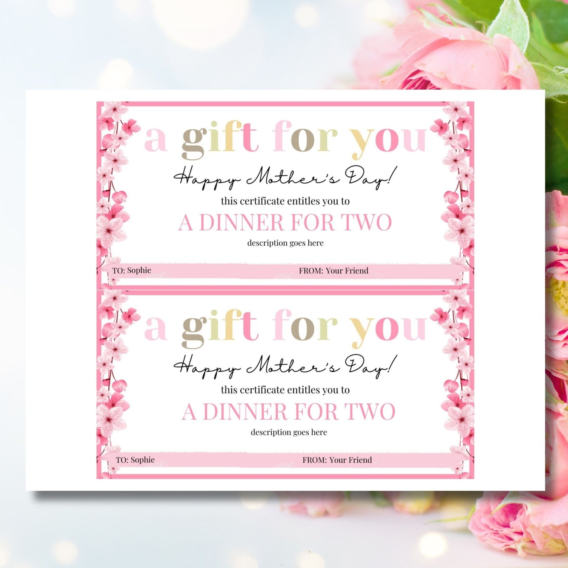 Gift Certificate Template Printable | Personalized Mothers Day Coupon | Editable Voucher | Instant Download | Client Customer Teacher Staff