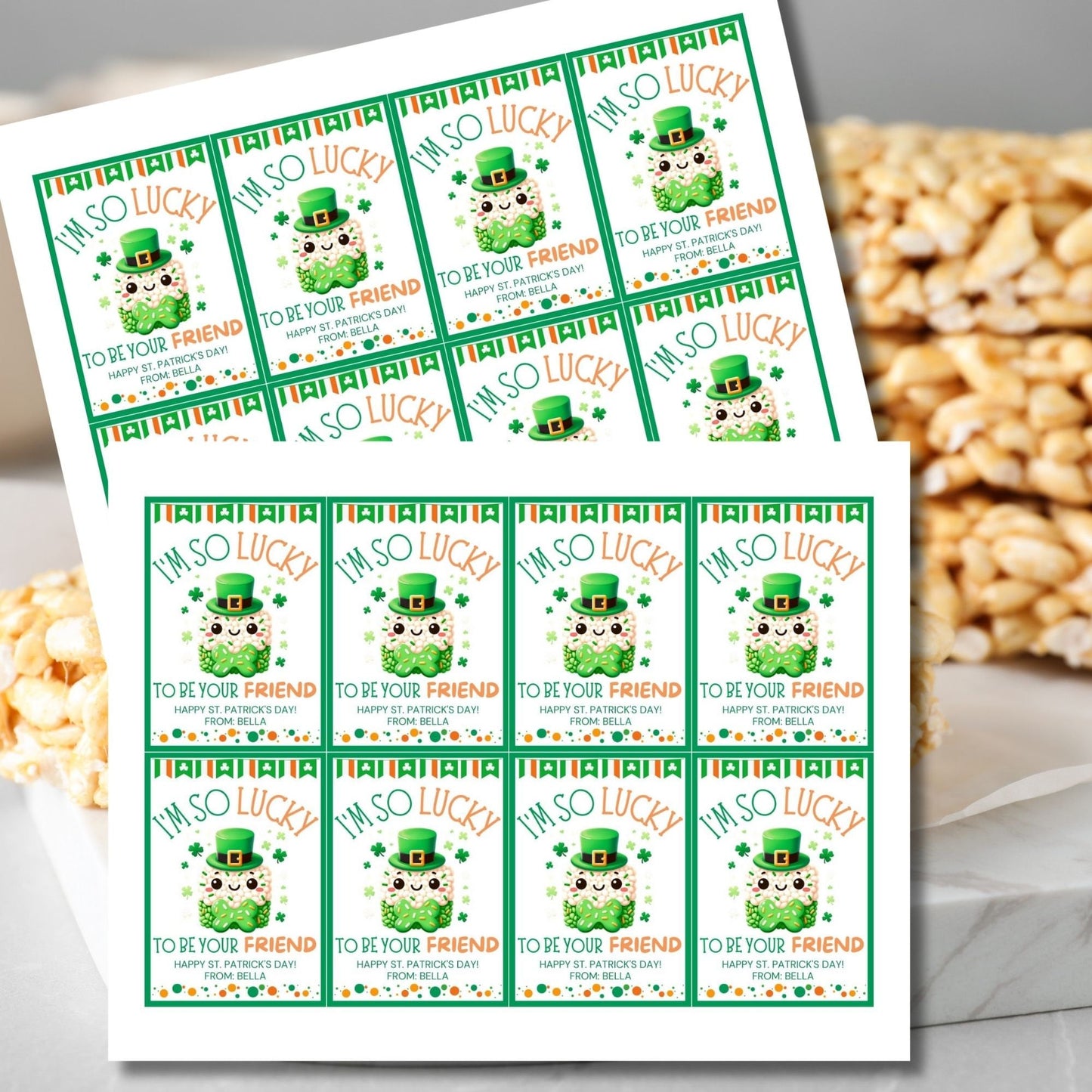 Rice Krispy Crispies Treat Printable Editable Gift Tag Girl Boy Snack Bars Classmate Classroom Employee Staff Coworker Friend Client