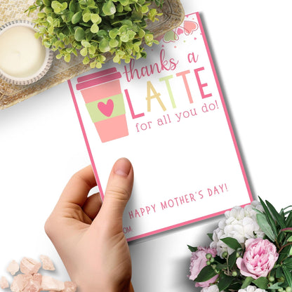 Mothers Day Gift | Coffee Gift Card Holder | Thanks A Latte | Instant Download | Gift for Mom Admin Day Teacher Sister Girlfriend Dog Mom