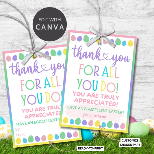 Easter Employee Appreciation Tags | Staff Bus Driver Nurse Appreciation | Gift Tag | Editable Staff Survival Kit Tag | Eggcellent Easter