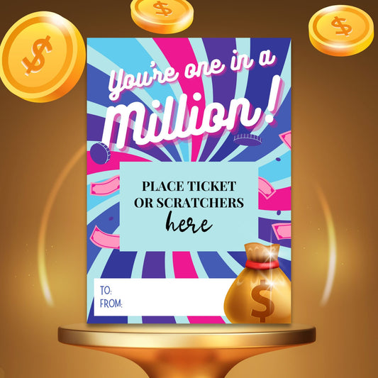 Printable &#39;Thanks a LOTTO&#39; gift card holders with gold coins decoration, space for personal notes, and a pun on gratitude, designed to hold lottery tickets.