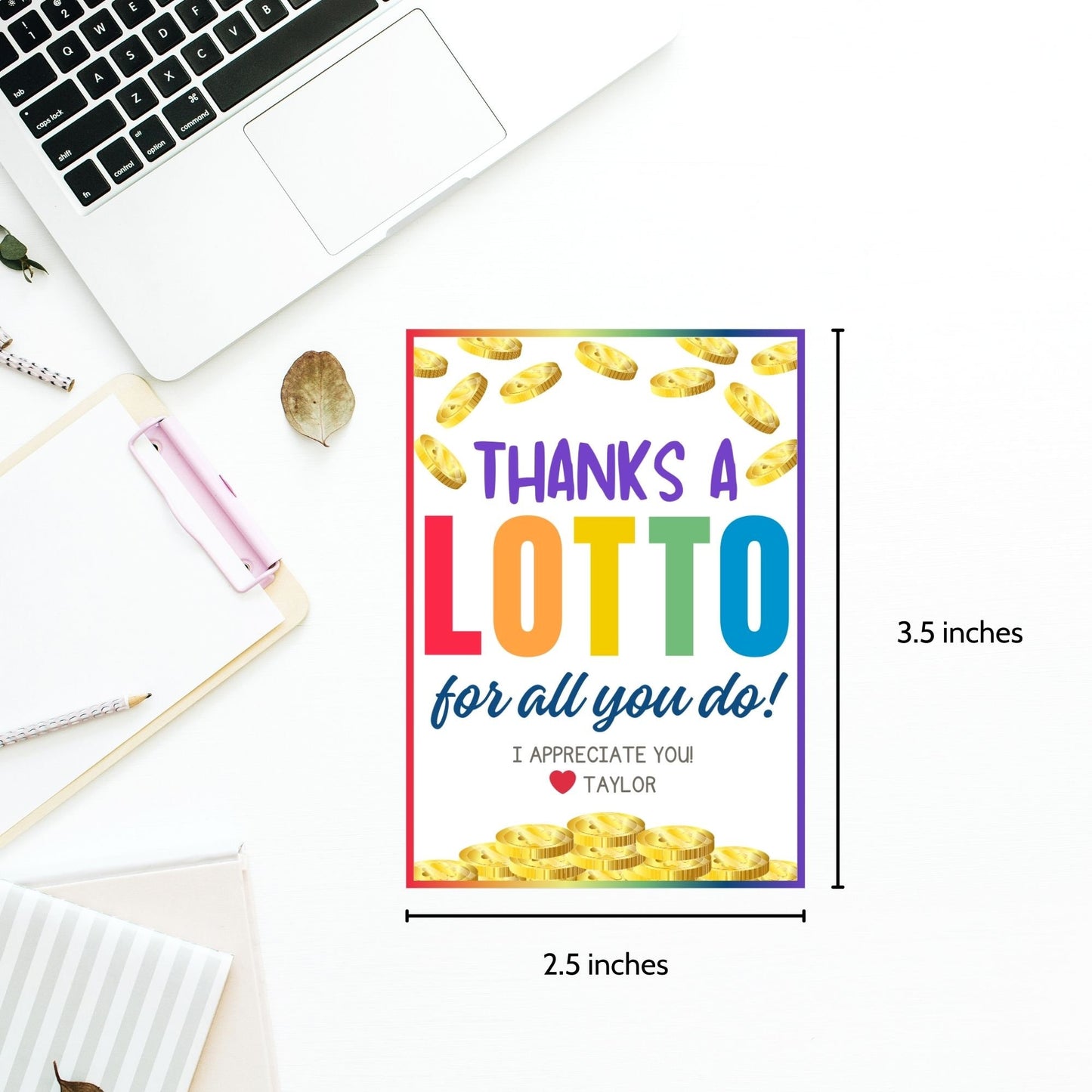 Colorful Thanks a Lotto for all you do! gift tags with coin illustrations, customizable name slot, perfect for showing gratitude.