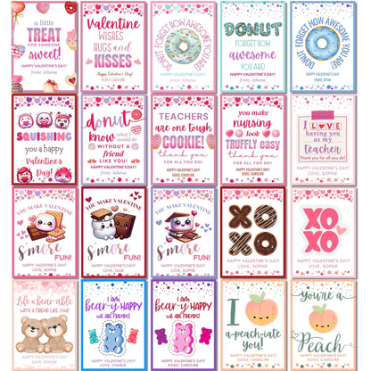 Vibrant pink Smart & Sweet Appreciation gift tags with space for custom names, ready for printing, great for gifting with colorful treats.