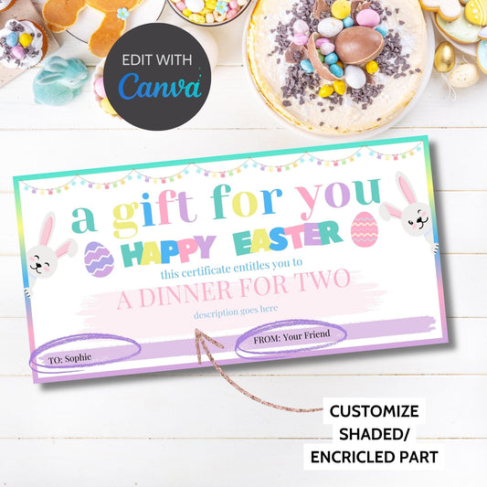 Easter Certificate Printable Editable | A Gift For You Voucher | Last Minute Gift | Editable Bunny Certificate Template