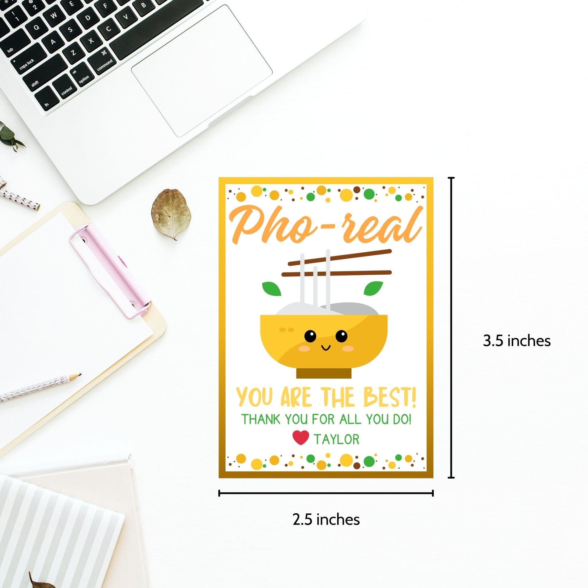 Cheerful Pho-real, You Are the Best! printable gift tags with a cute pho bowl illustration, editable name area, in a warm color palette.