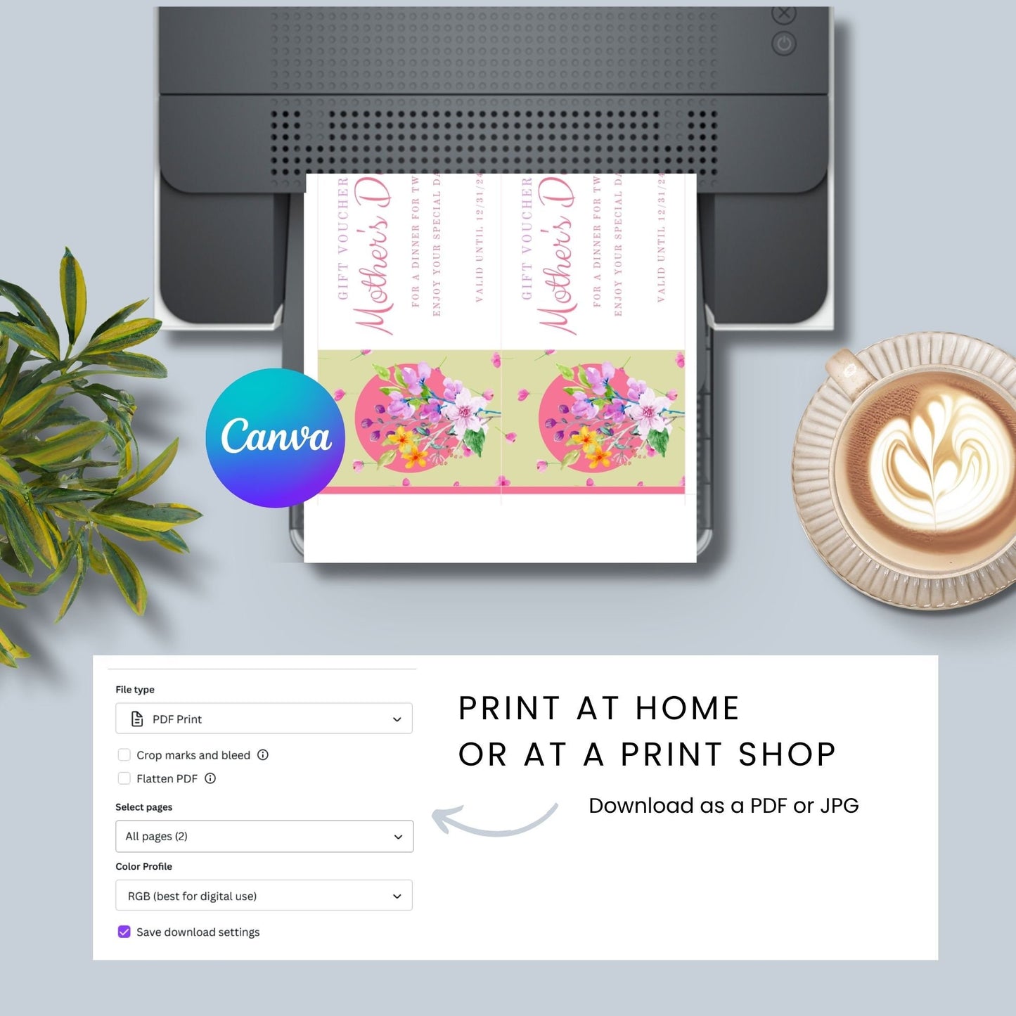 Gift Certificate Template Printable | Personalized Mothers Day Coupon | Editable Voucher | Instant Download | Client Customer Teacher Staff