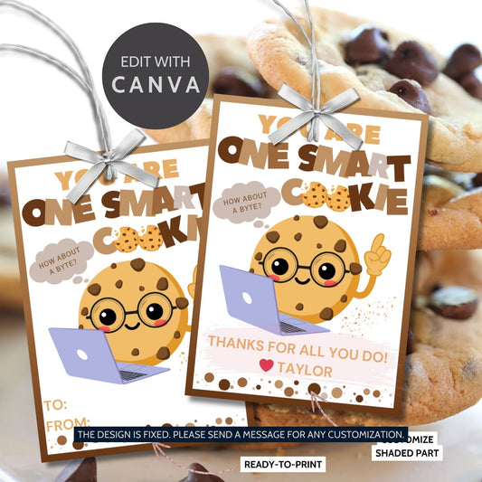 One Smart Cookie | Cookie Teacher Appreciation Gift Tag | Staff Educator Teacher Lender Realtor Broker Thank You | Teacher Appreciation Week