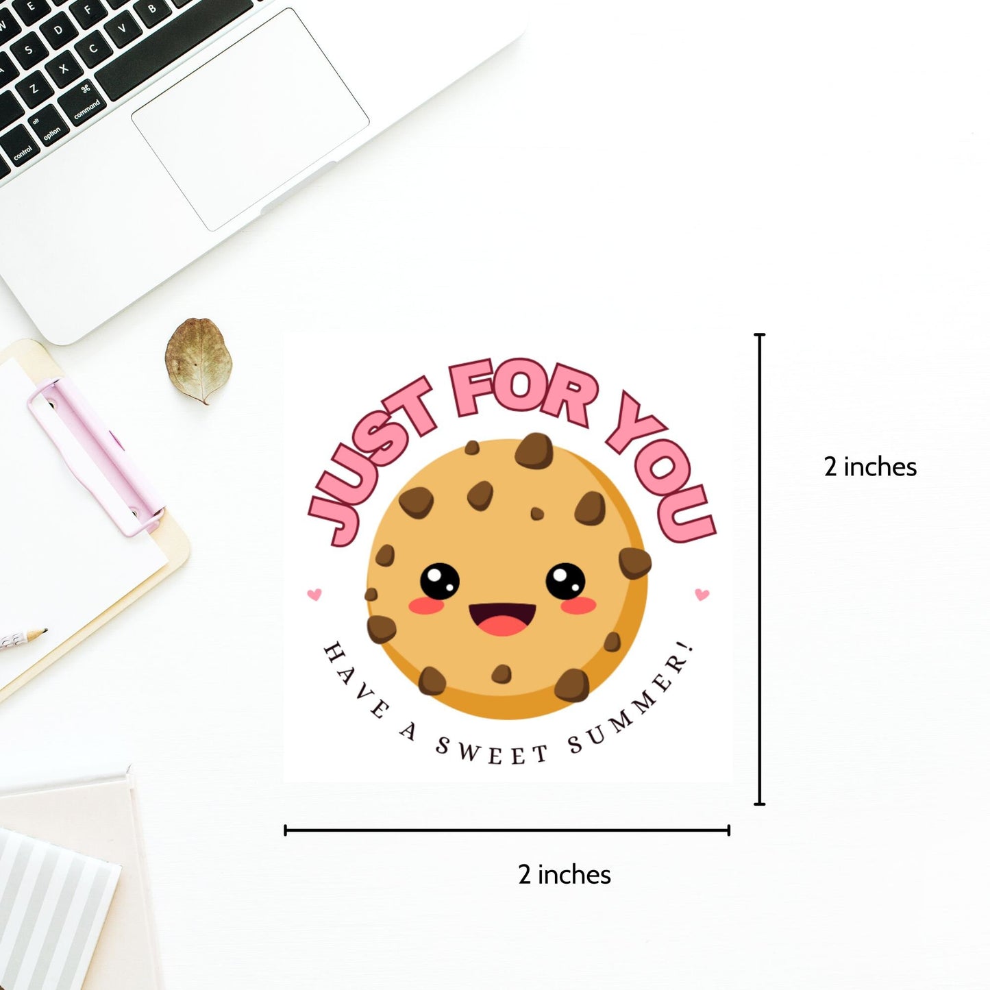 Adorable JUST FOR YOU - Have a sweet summer! cookie gift tags with cheerful faces, for ULINE S-14071 template, ready to stick on treats