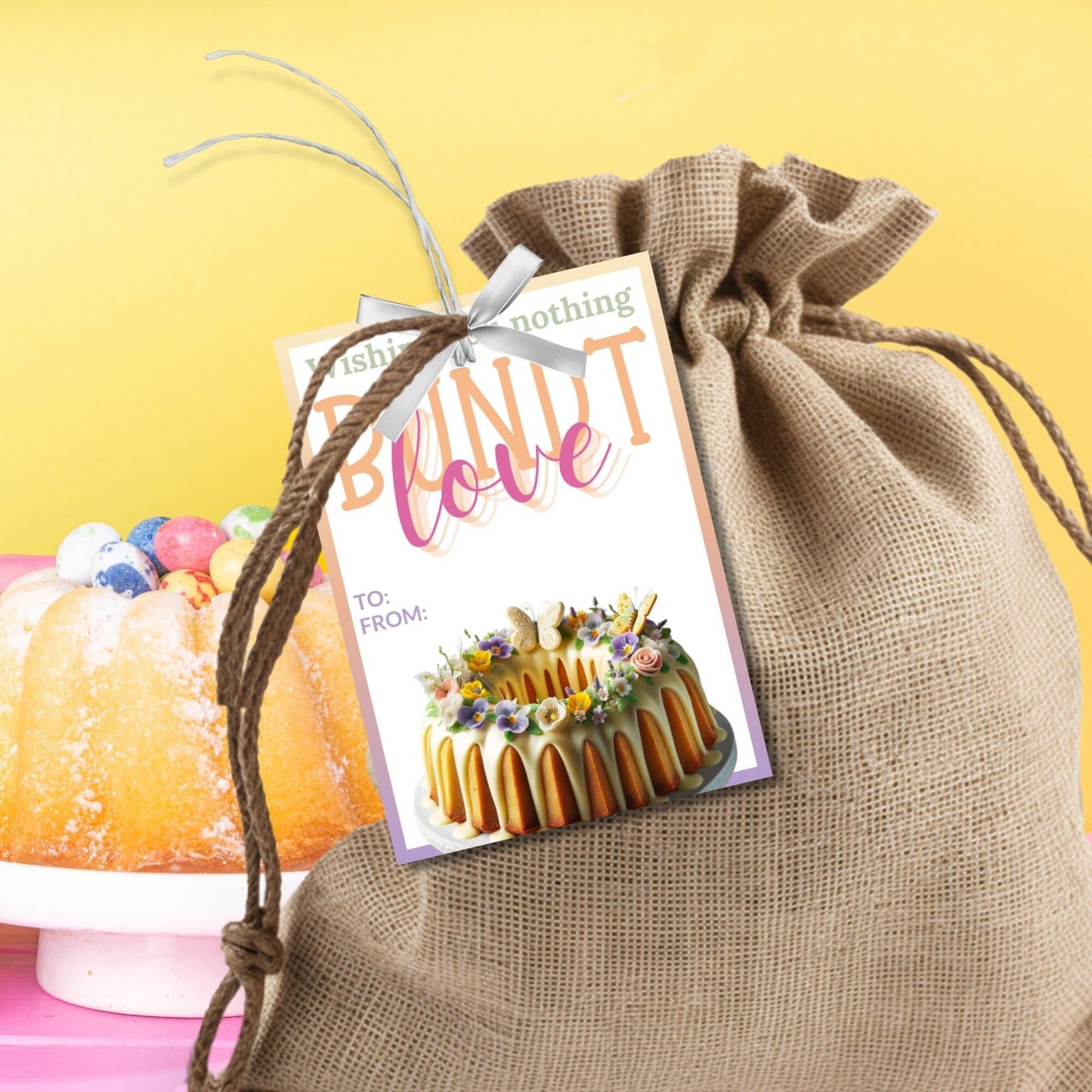 Charming Wishing You Nothing BUNDT Love cake-themed gift tags, with a Canva link for customization, perfect for heartfelt gifting.