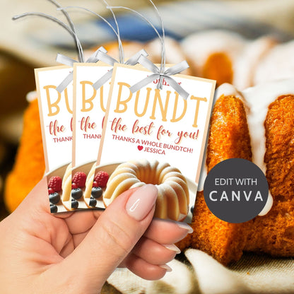 Charming Wishing You Nothing BUNDT Love cake-themed gift tags, with a Canva link for customization, perfect for heartfelt gifting.