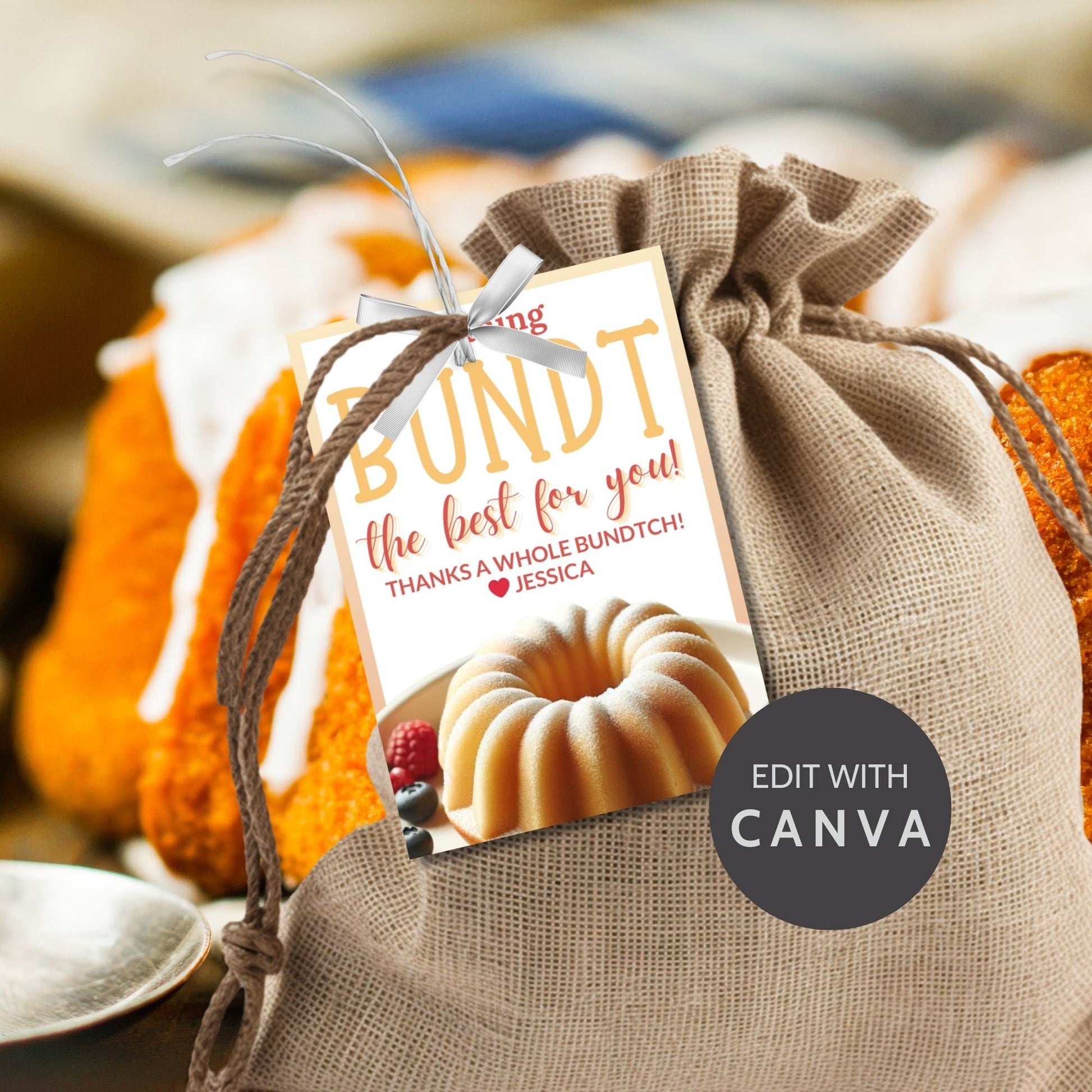 Charming Wishing You Nothing BUNDT Love cake-themed gift tags, with a Canva link for customization, perfect for heartfelt gifting.