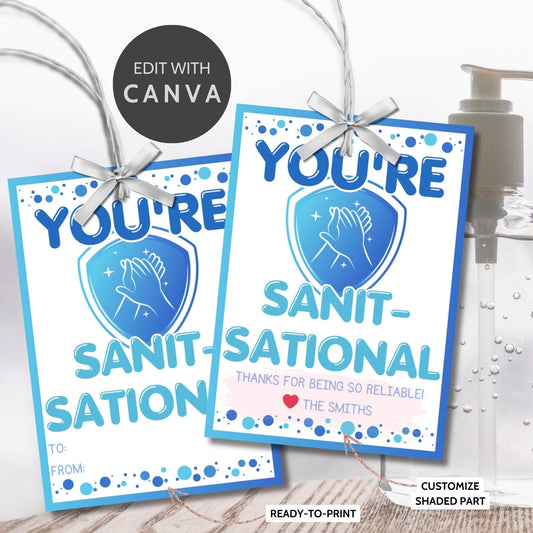 Hand Sanitizer Gift Tag that say Youre Sanitsational