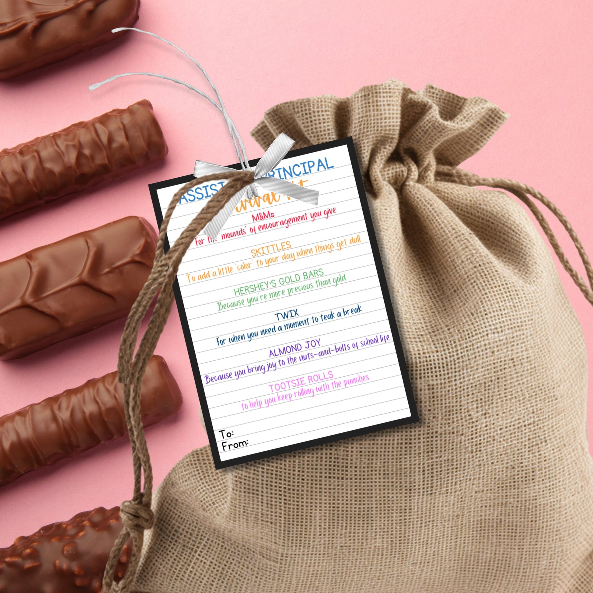 Assistant Principal Appreciation Gift Tag | Candy Chocolate Survival Kit Staff Educator Teacher Coach Thank You | Teacher Appreciation Week