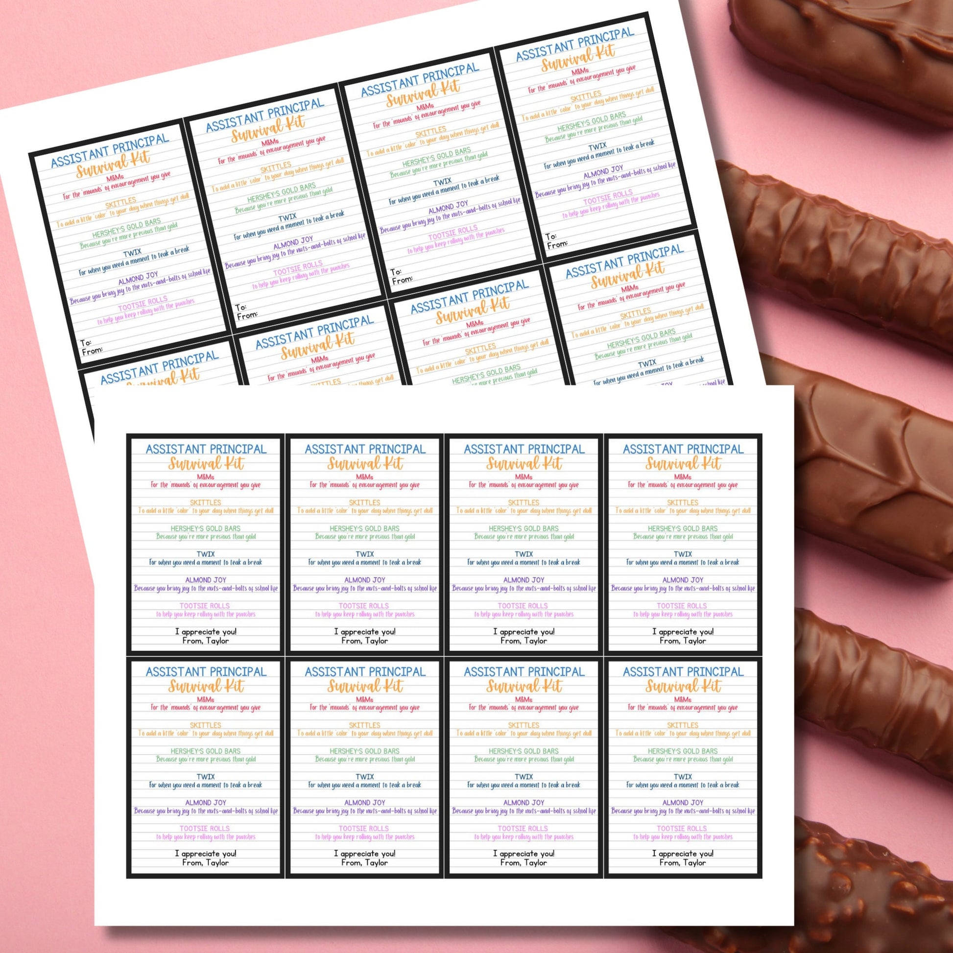 Assistant Principal Appreciation Gift Tag | Candy Chocolate Survival Kit Staff Educator Teacher Coach Thank You | Teacher Appreciation Week