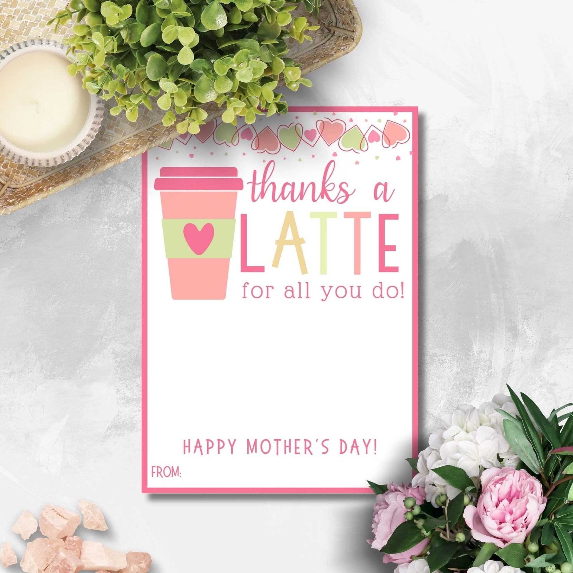 Mothers Day Gift | Coffee Gift Card Holder | Thanks A Latte | Instant Download | Gift for Mom Admin Day Teacher Sister Girlfriend Dog Mom