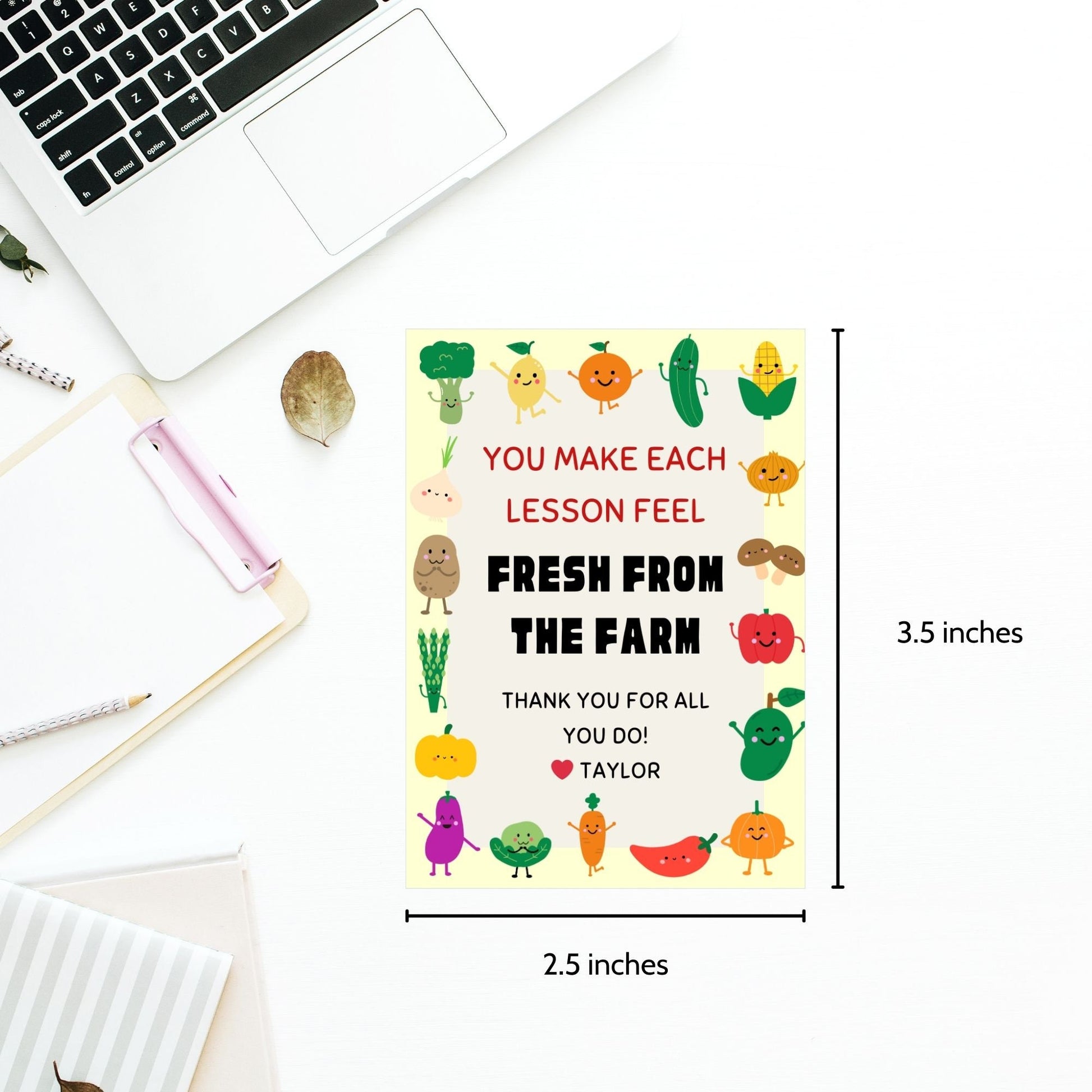 Image showcasing YOU MAKE EACH LESSON FEEL FRESH FROM THE FARMTags express gratitude with a colorful farmer&#39;s market theme and customizable names. Perfect for appreciation gifts to teachers, staff, and more.